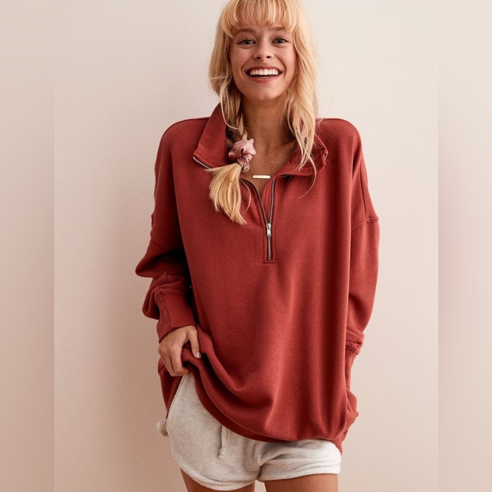 Aerie Oversized Rust Half-Zip Sweatshirt